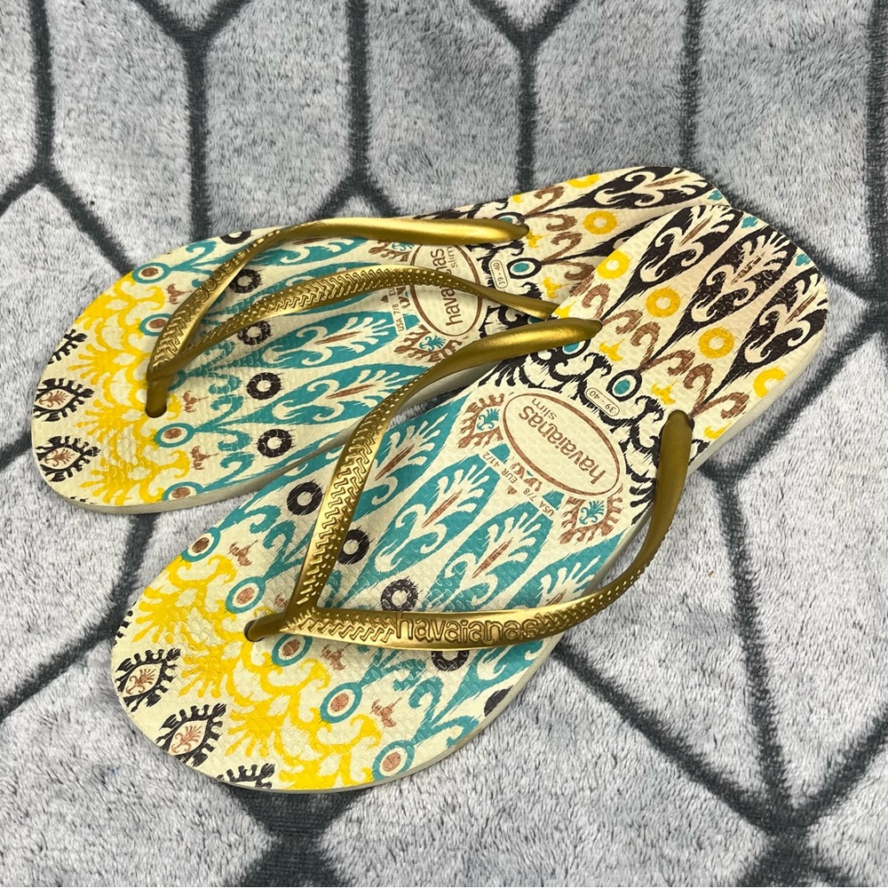Havaianas Slim Multicolor Patterned Metallic Flip Flop Sandals
